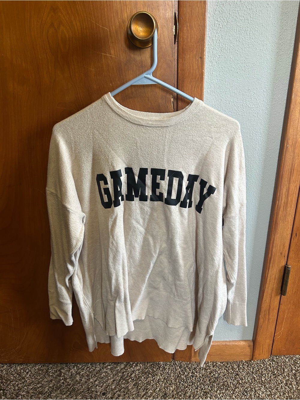 Indigo Cream Crewneck Sweater with Black "GAMEDAY" Print